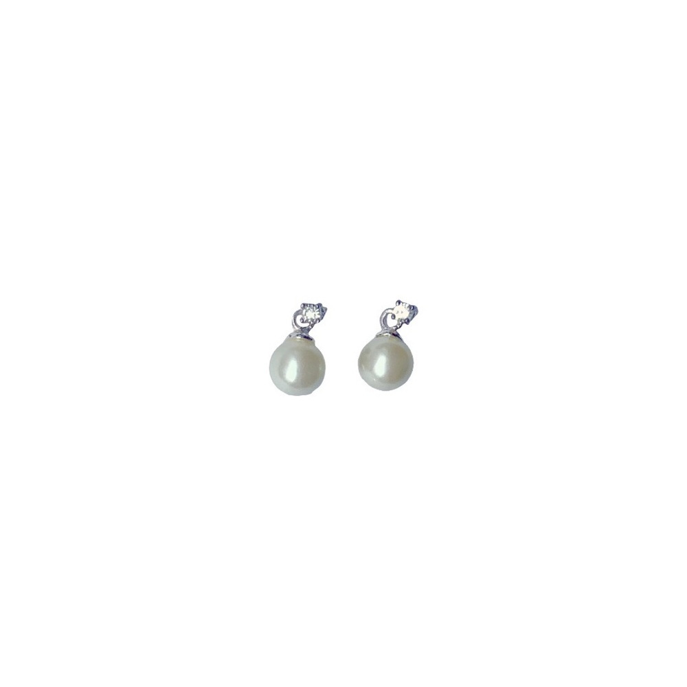 Vintage Dainty White 14k Diamond Pearl Drop Earrings - Picture 2 of 8